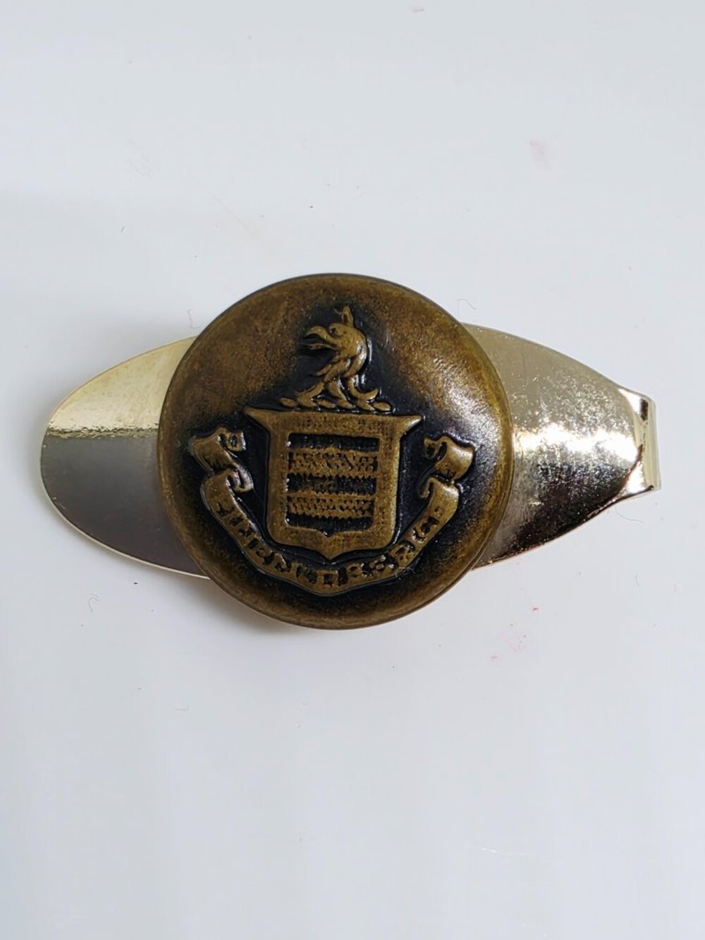 Vtg Mid Century Lion Crest Heraldic Tie Clip Bar Gold Tone Pat 2853761 Shield